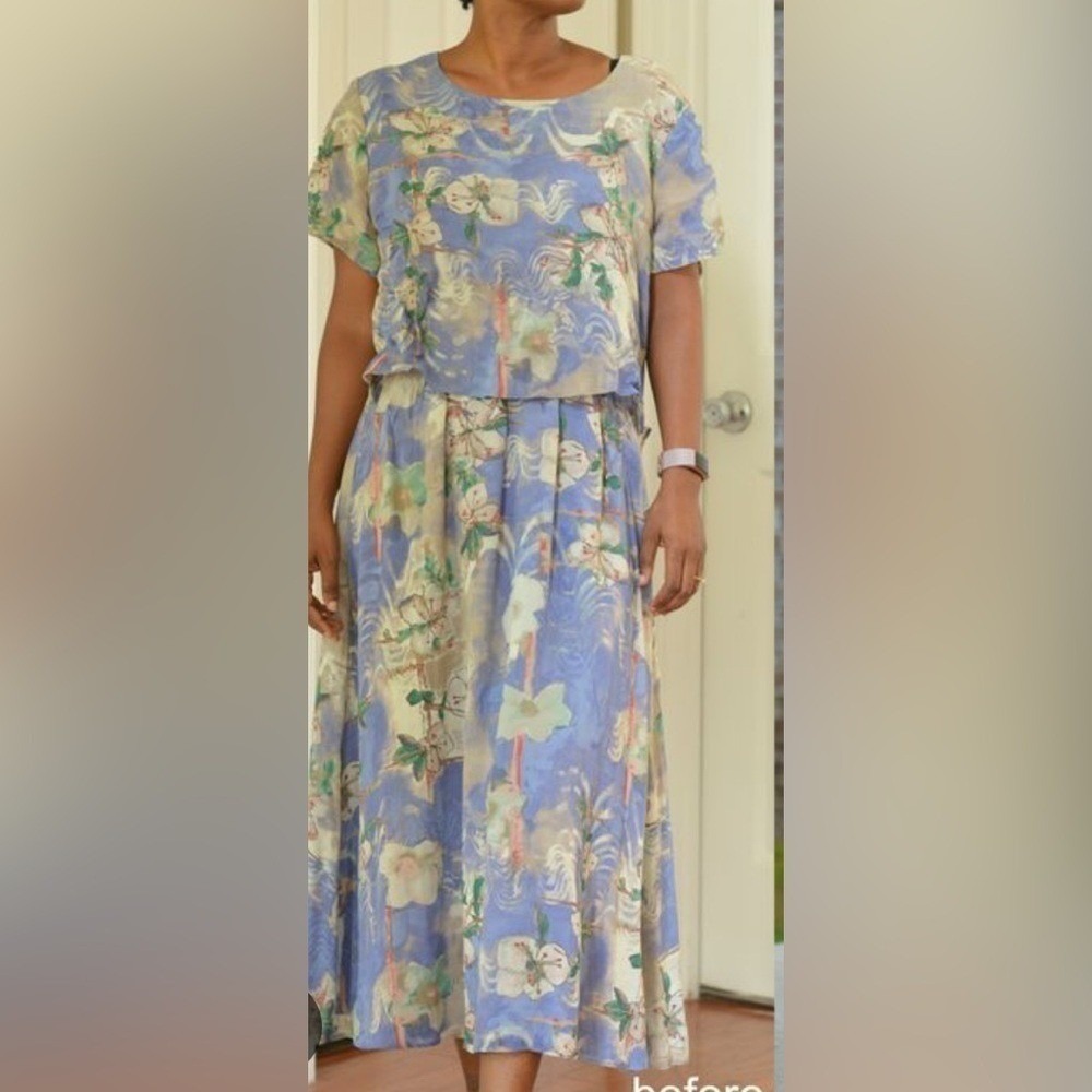 VINTAGE Coldwater Creek Dress Floral Blue Woman Size 14 Cottagecore GrandmaCore - Picture 3 of 14